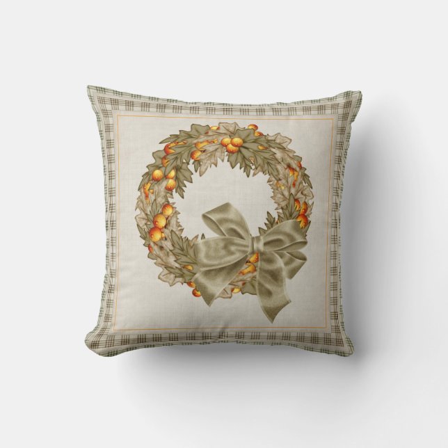 Beautiful Fall Season Wreath Design Throw Pillow (Front)