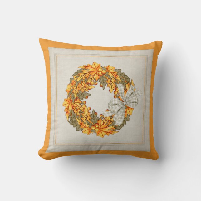 Beautiful Fall Season Wreath Design Throw Pillow 5 (Front)