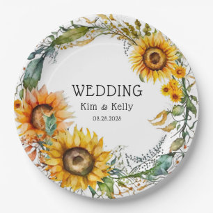 Beautiful Fall Sunflowers Airy Wreath Wedding  Paper Plate