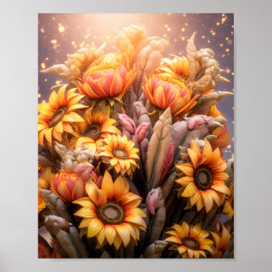 Beautiful Fall Sunflowers Blooming Yellow Flowers Poster