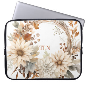 Beautiful Fall Wreath with Initials Laptop Sleeve