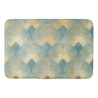 Beautiful fan pattern,teal gold,Art Deco pattern,c Bath Mat
