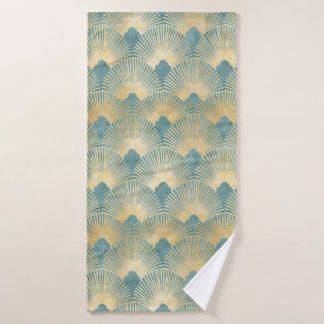 Beautiful fan pattern,teal gold,Art Deco pattern,c Bath Towel