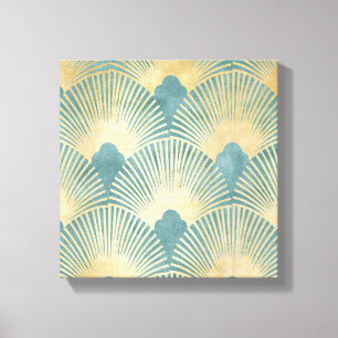 Beautiful fan pattern,teal gold,Art Deco pattern,c Canvas Print
