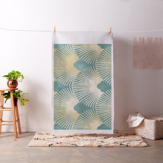 Beautiful fan pattern,teal gold,Art Deco pattern,c Fabric (In Situ)