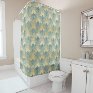 Beautiful fan pattern,teal gold,Art Deco pattern,c Shower Curtain