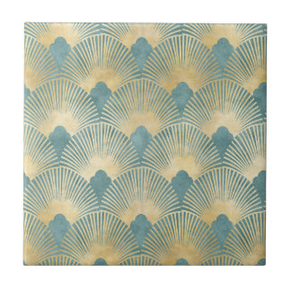 Beautiful fan pattern,teal gold,Art Deco pattern,c Tile