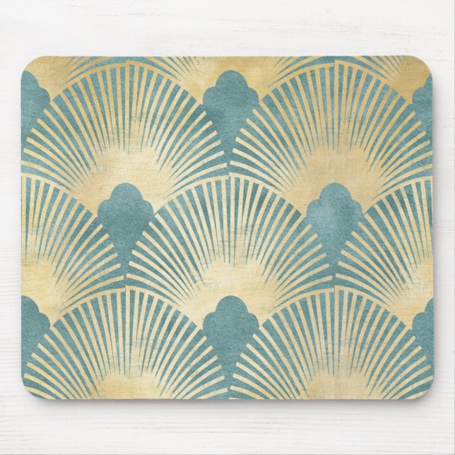 Beautiful fan pattern,teal gold,Art Deco pattern Mouse Mat (Front)
