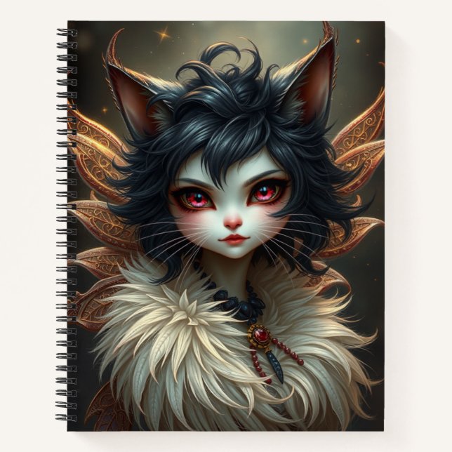 Beautiful Fantasy Cat Fairy Art Notebook (Front)
