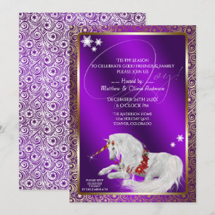 Beautiful Fantasy Christmas Unicorn Joy Purple Invitation