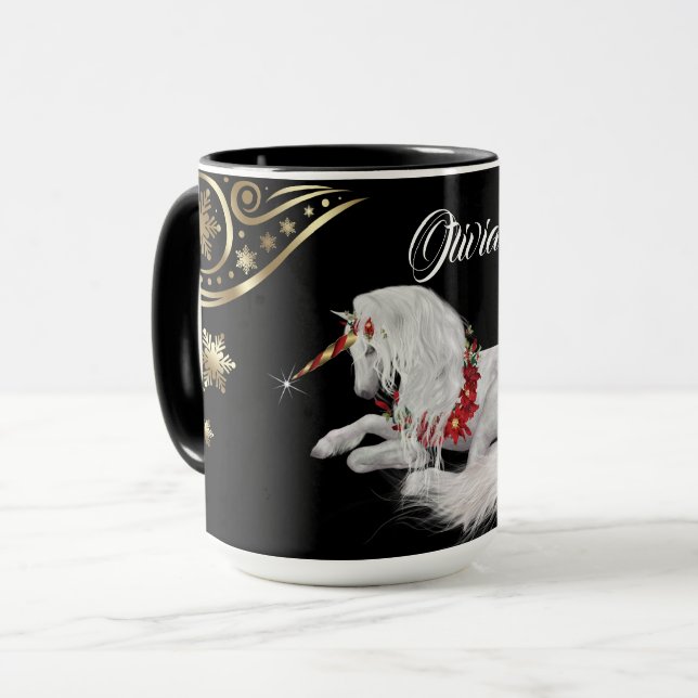 Beautiful Fantasy Christmas Unicorn Mug (Front Left)
