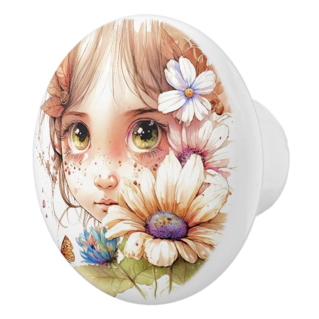 Beautiful Fantasy Floral Fairies Series  Ceramic Knob (Right)