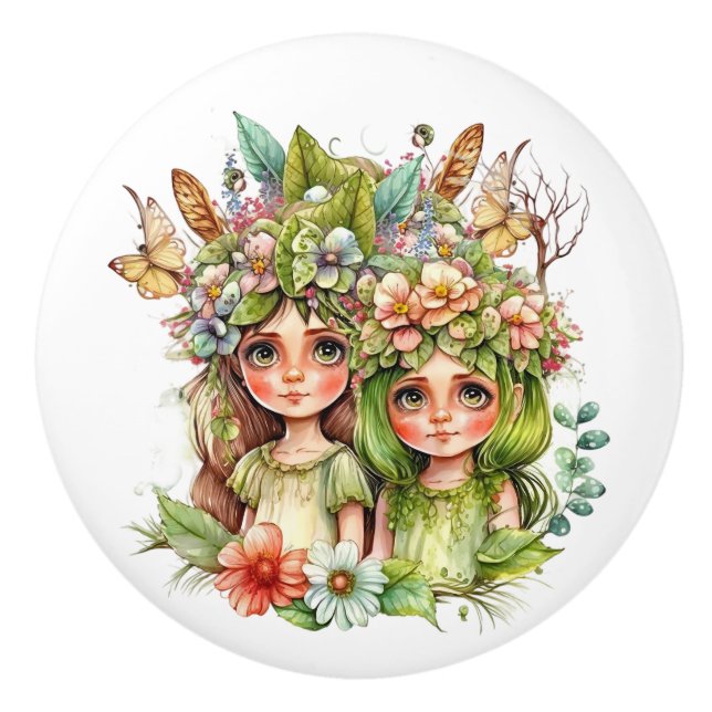 Beautiful Fantasy Flower Fairy Fairies Series  Ceramic Knob (Front)