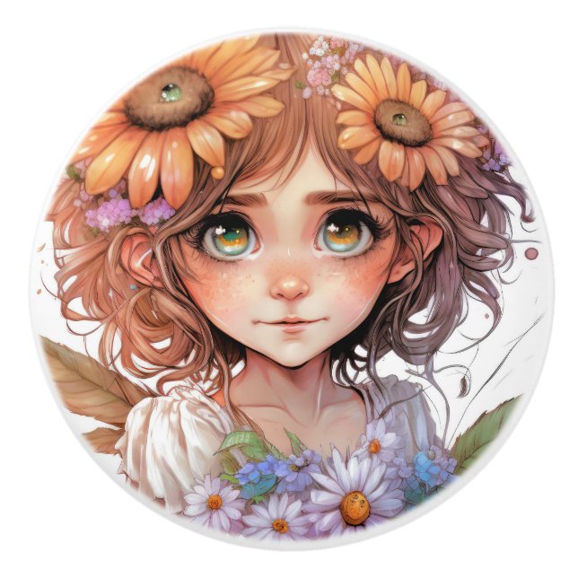 Beautiful Fantasy Flower Fairy Fairies Series  Ceramic Knob (Front)