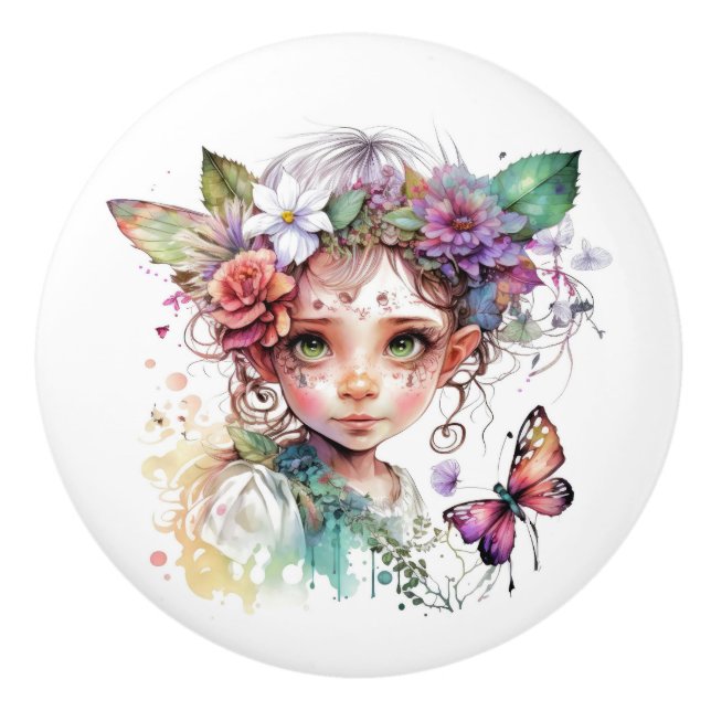 Beautiful Fantasy Flower Fairy Fairies Series  Ceramic Knob (Front)