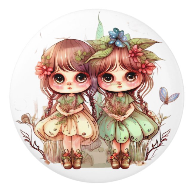 Beautiful Fantasy Flower Fairy Fairies Series  Ceramic Knob (Front)