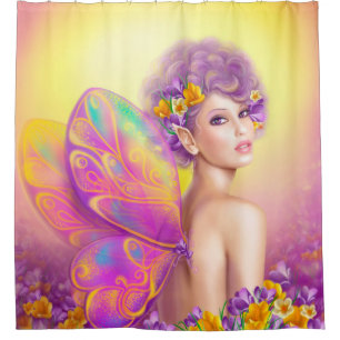 Beautiful fantasy girl fairy butterfly shower curtain