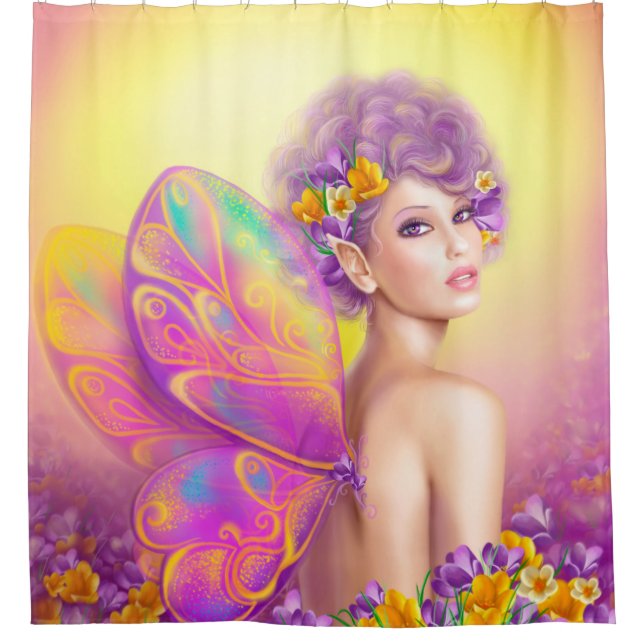 Beautiful fantasy girl fairy butterfly shower curtain (Front)