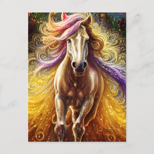 Beautiful Fantasy Golden Horse Postcard (Front)