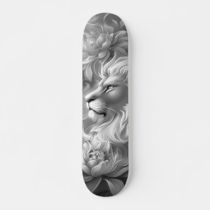 Beautiful Fantasy Gray Scale Lion & Florals Skateboard
