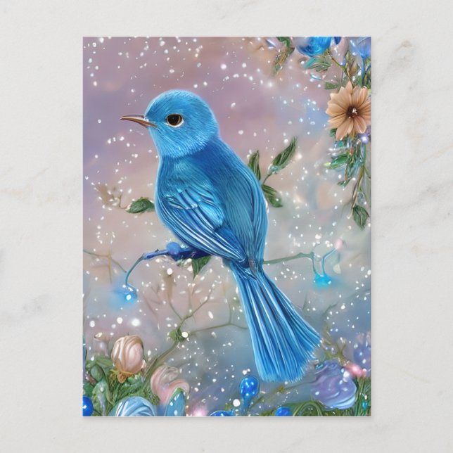 Beautiful Fantasy Little Blue Bird Postcard (Front)
