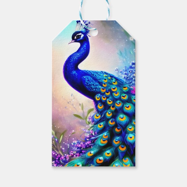 Beautiful Fantasy Peacock Gift Tags (Front)