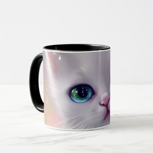 Beautiful Fantasy White Fluffy Cat  Mug (Front Left)