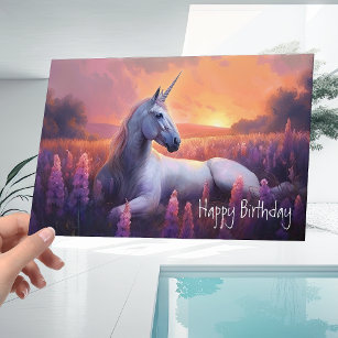 Beautiful Fantasy White Unicorn Birthday Card
