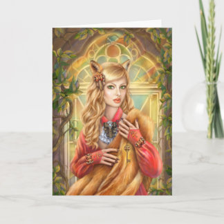 Beautiful fantasy woman fox greeting card