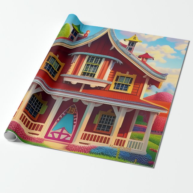 Beautiful Farmhouse Countryside Decoupage Wrapping Paper (Unrolled)