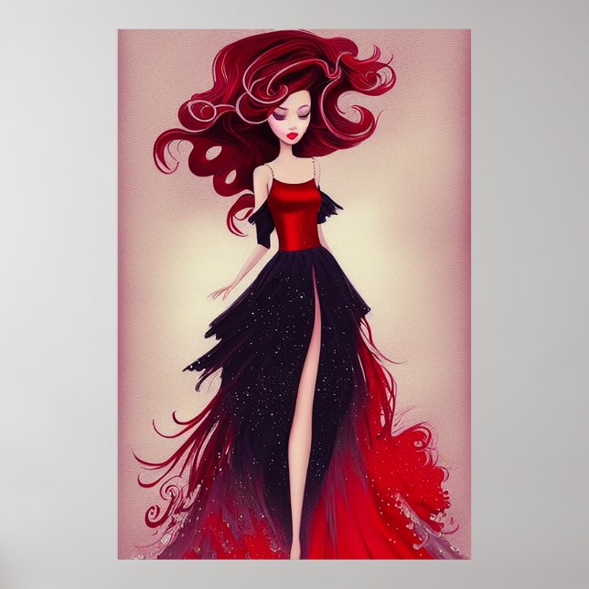 Beautiful Fashion Sketch of Woman with Red Hair  Poster (Front)