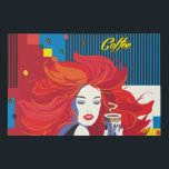 "Beautiful Fashion Woman and Coffee Cup" POP-ART Faux Canvas Print<br><div class="desc">"Beautiful Fashion Woman and Coffee Cup" POP-ART poster,  Retro,  Design,  Red,  Blue,  Yellow,  bright dynamic colour,  Memphis Style,  Decoration,  Abstract Red-haired girl,  ginger,  Art,  Modern concept,  Women's Day,  Valentine's Day,  Mother's Day,  Birthday,  Holiday gift</div>