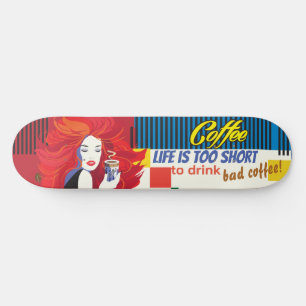 "Beautiful Fashion Woman and Coffee Cup" POP-ART Skateboard