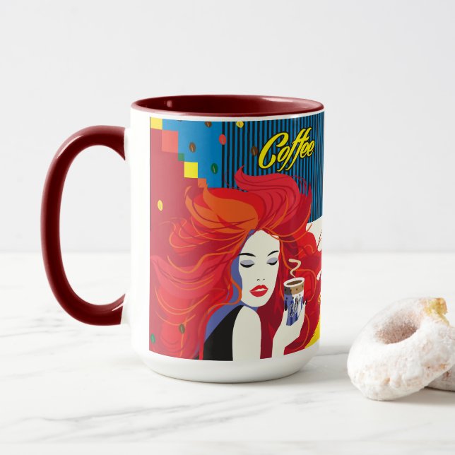 Beautiful Fashion Woman and Coffee POP-ART Trendy Mug (With Donut)