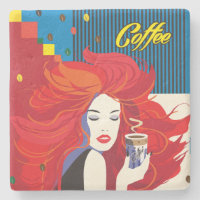 Beautiful Fashion Woman with Coffee Cup Limestone