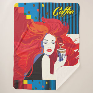 Beautiful Fashion woman with coffee cup modern Sherpa Blanket