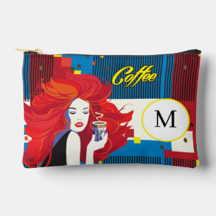 "Beautiful Fashion Woman with Coffee Cup" Monogram Accessory Pouch