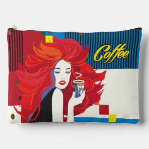 "Beautiful Fashion Woman with Coffee Cup" Pop Art Accessory Pouch