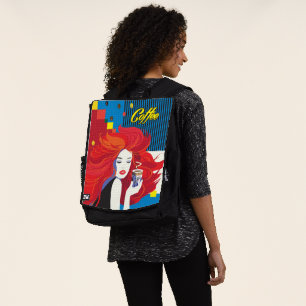 "Beautiful Fashion Woman with Coffee Cup" Pop Art Backpack