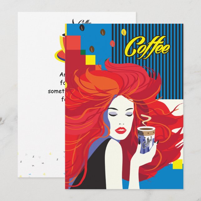 "Beautiful Fashion Woman with Coffee Cup" Pop Art  Invitation (Front/Back)