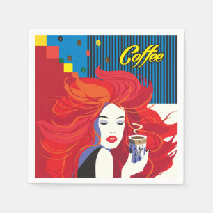 "Beautiful Fashion Woman with Coffee Cup" Pop Art Napkin