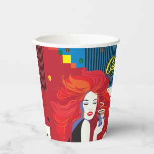 "Beautiful Fashion Woman with Coffee Cup" Pop Art Paper Cups