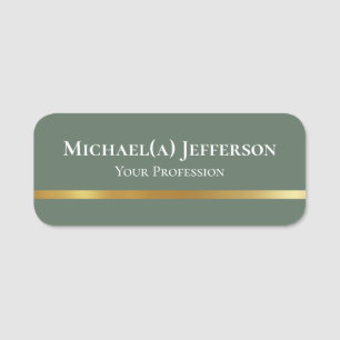 Beautiful Fashionable Sage Green And Luxury Golden Name Tag