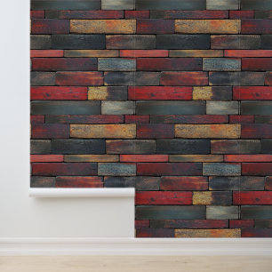 Beautiful Faux Antigue Mahogany Wood Planks Wallpaper