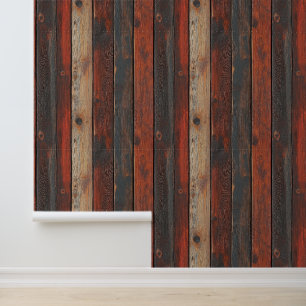 Beautiful Faux Antigue Mahogany Wood Planks Wallpaper