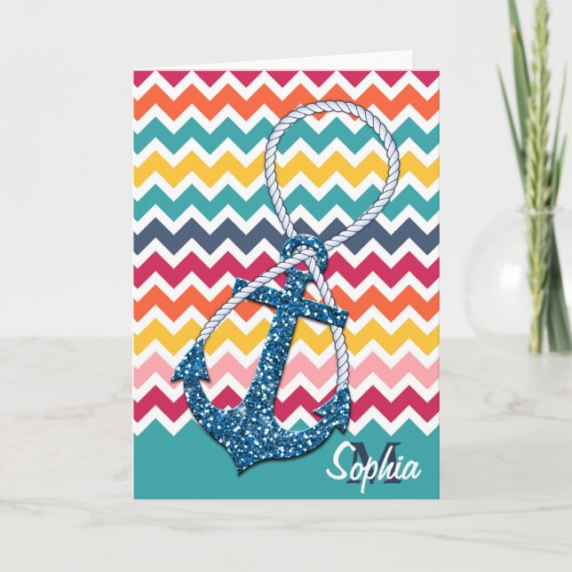 Beautiful faux glitter nautical anchor infinity card (Front)
