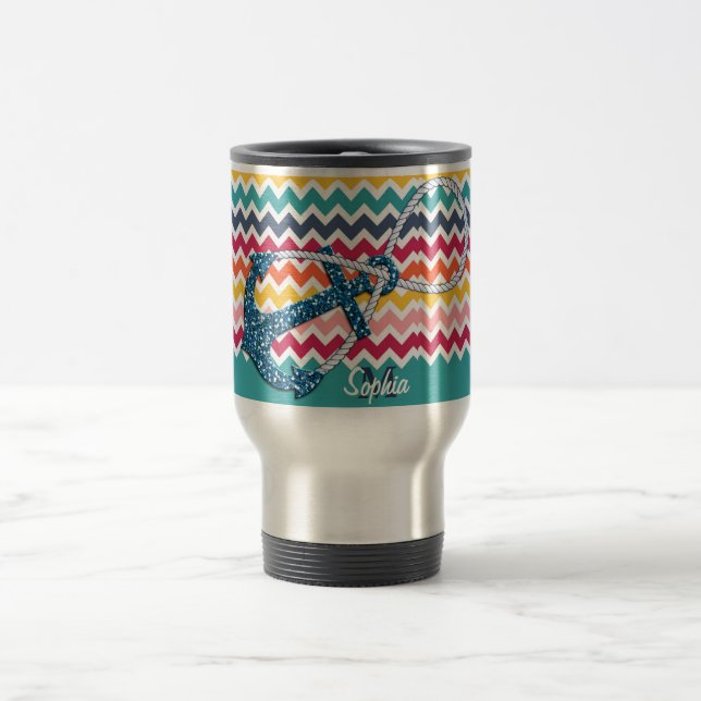 Beautiful faux glitter nautical anchor infinity travel mug (Center)