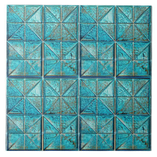 Beautiful faux-metallic small teal aesthetic artsy tile