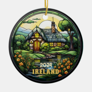 Beautiful Faux Stained Glass Ireland Souvenir Ceramic Tree Decoration