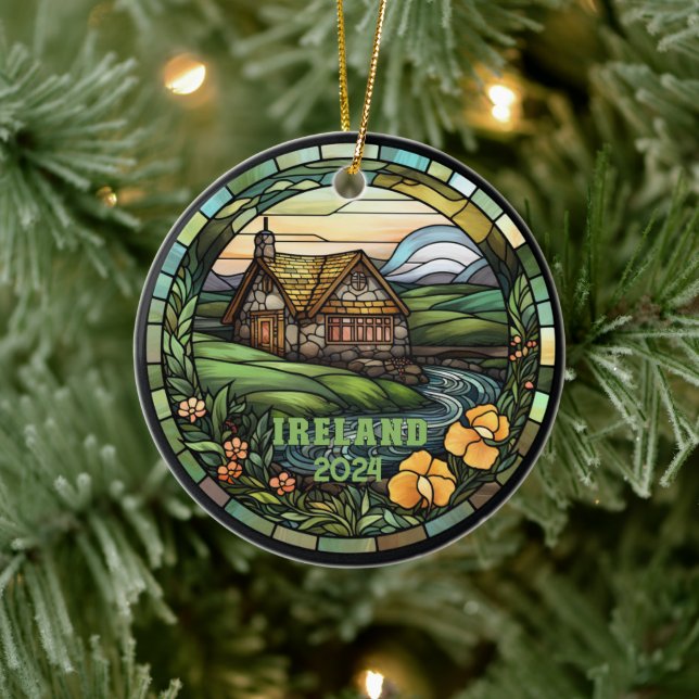 Beautiful Faux Stained Glass Ireland Souvenir Ceramic Tree Decoration (Tree)